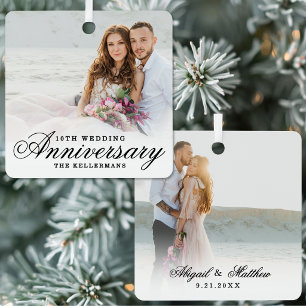 エレガントなクラシック結婚記念日フォト メタルオーナメント