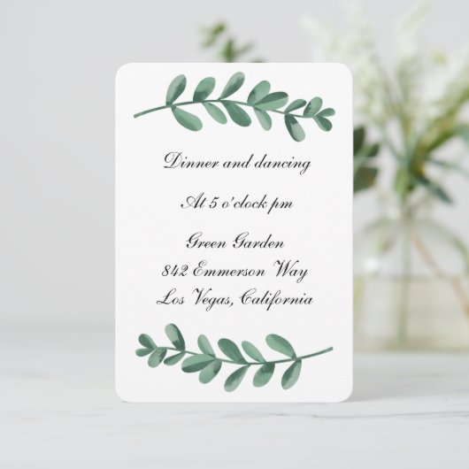 エレガントなクラシック ウォーターカラー 緑の葉の披露宴 案内状 (スタンド正面)