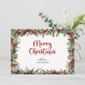 エレガントなクラシック ウォーターカラー 赤いホーリー ベリー シーズンカード (スタンド正面)