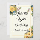 エレガントなクラシック フラワー イエロー セーブ ザ デート 招待状 (正面)