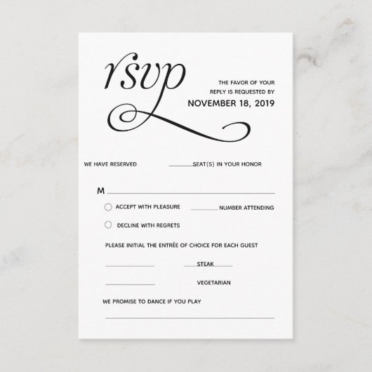 エレガントなクラシックRSVP (応答)のエンクロージャカード エンクロージャーカード (正面)