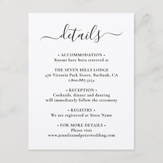 エレガントなクラフト紙のウェディング詳細 エンクロージャーカード (正面)