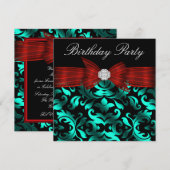 エレガントなクランベリー レッド ティール ブルー 誕生日パーティー 招待状 (正面/裏面)