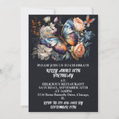 エレガントなクリエイティブバタフライ・アートの誕生日パーティー 招待状 (正面)