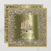 エレガントなクリスタル ゴールドスパークル ホリデー招待状 招待状 (正面/裏面)