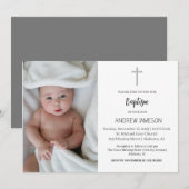 エレガントなクリスチャン ブルー ラウンド フォト  | 洗礼 招待状 (正面/裏面)