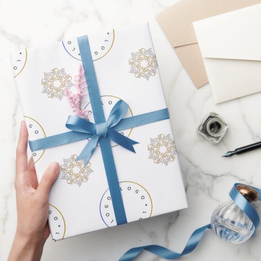 エレガントなクリスマスおめでとうゴールド＆シルバースター＆ロゴ ラッピングペーパー (ギフト)