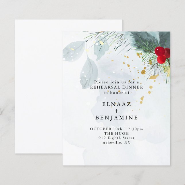 エレガントなクリスマスと冬の水彩結婚式 (正面/裏面)