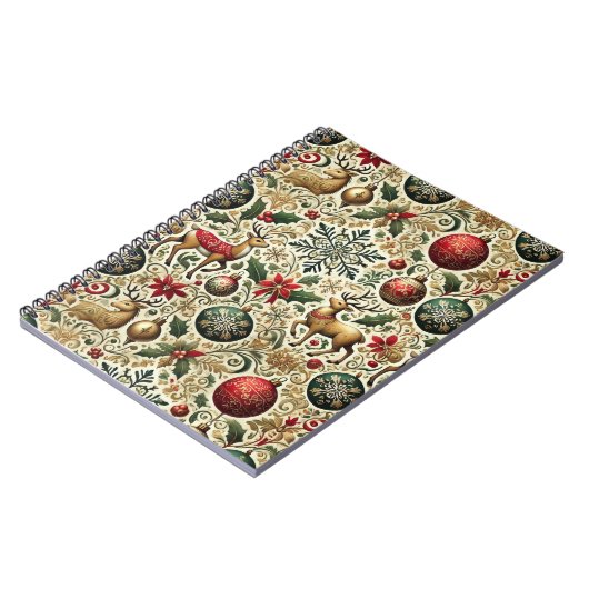 エレガントなクリスマスのオーナメントとトナカイのノート ノートブック (左側)