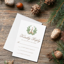 エレガントなクリスマスのキャンドルリースの結婚式 出欠カード