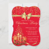 エレガントなクリスマスのキャンドル、ツリー 赤い背景の会社パーティー 招待状 (正面)
