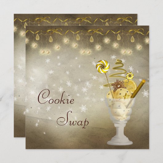 エレガントなクリスマスのクッキーの交換 招待状 (正面/裏面)