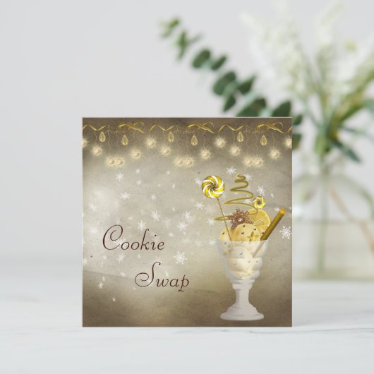 エレガントなクリスマスのクッキーの交換 招待状 (スタンド正面)