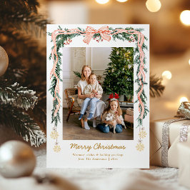 エレガントなクリスマスのグリーンとキュートなリボン 1枚の写真 シーズンカード