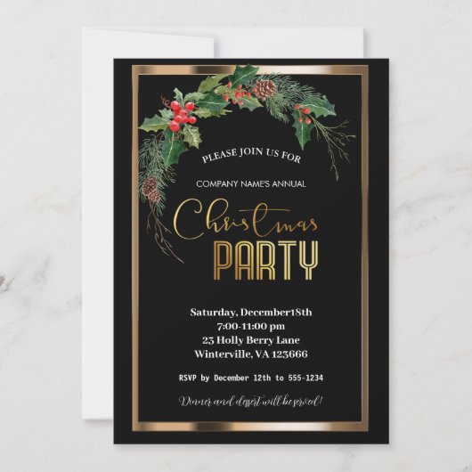 エレガントなクリスマスのゴールド招待状 招待状 (正面)