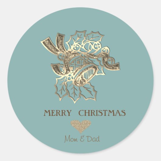 エレガントなクリスマスのゴールド調ベル ラウンドシール (正面)