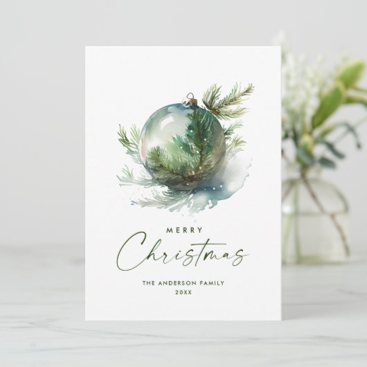 エレガントなクリスマスのサージェントグリーンオーナメントの挨 シーズンカード (スタンド正面)
