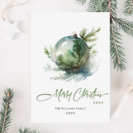 エレガントなクリスマスのサージェントグリーンオーナメントの挨 シーズンカード