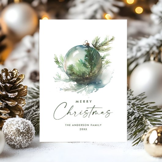 エレガントなクリスマスのサージェントグリーンオーナメントの挨 シーズンカード