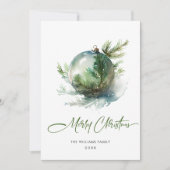 エレガントなクリスマスのサージェントグリーンオーナメントの挨 シーズンカード (正面)