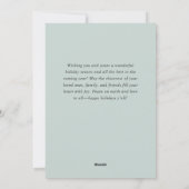 エレガントなクリスマスのサージグリーンオーナメントの挨拶 シーズンカード (裏面)