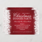 エレガントなクリスマスのディナー・パーティの魔法の輝きの赤 招待状 (正面/裏面)
