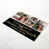 エレガントなクリスマスのトナカイ家族写真コラージュ 箔シーズンカード (回転した状態)