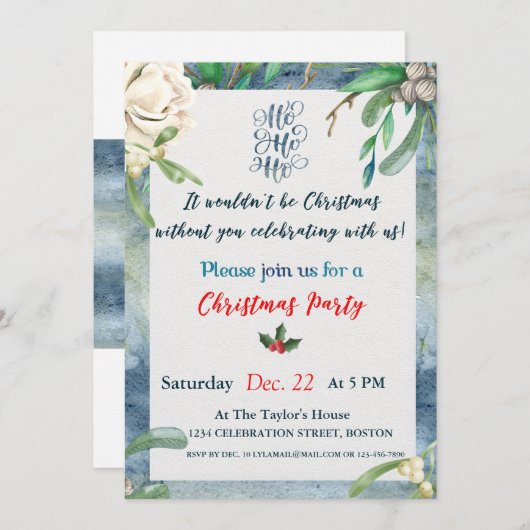 エレガントなクリスマスのパーティの招待状 サンキューカード (正面/裏面)