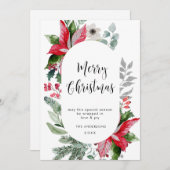 エレガントなクリスマスのプンセッティアとミスルトゥーのグリーティング シーズンカード (正面/裏面)