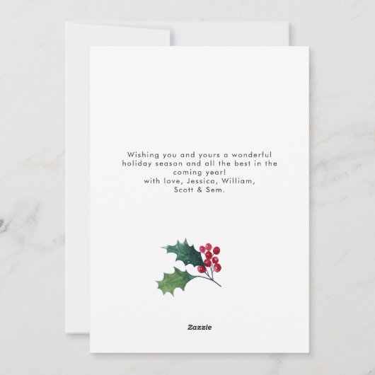 エレガントなクリスマスのプンセッティアとミスルトゥーのグリーティング シーズンカード (裏面)