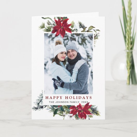 エレガントなクリスマスのポインセチア 写真 グリーティング シーズンカード (正面)