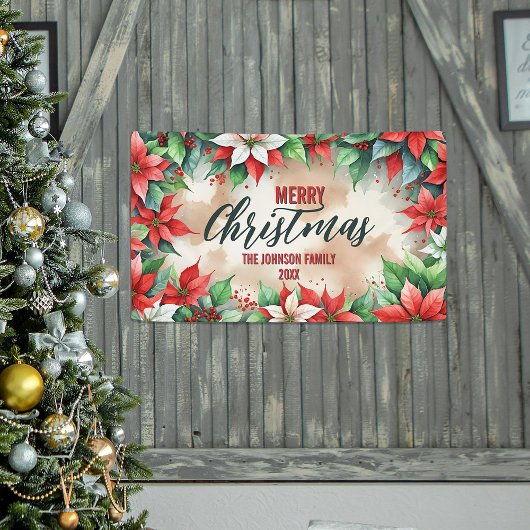 エレガントなクリスマスのポインセチア 赤と白の華やかさ 横断幕