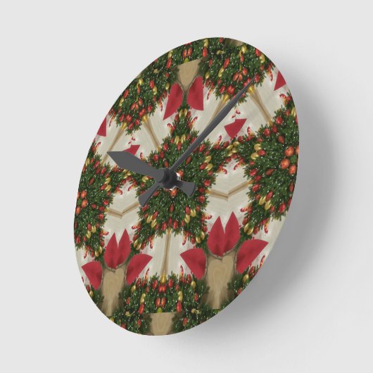 エレガントなクリスマスのリースの赤い緑の目まぐるしい ラウンド壁時計 (傾斜)