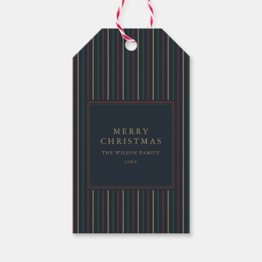 エレガントなクリスマスのヴィンテージストライプ ギフトタグ (正面)