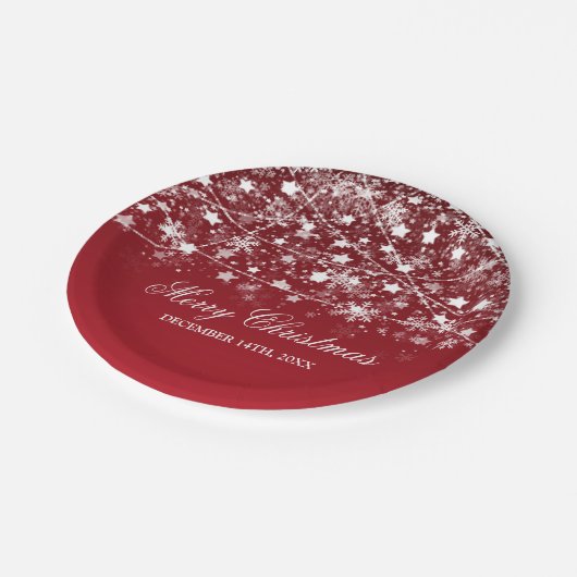 エレガントなクリスマスの休日のひもは赤をつけます ペーパープレート (アングル)