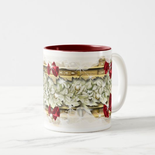 エレガントなクリスマスの伝統的な雪のコーヒー ツートーンマグカップ (正面右)