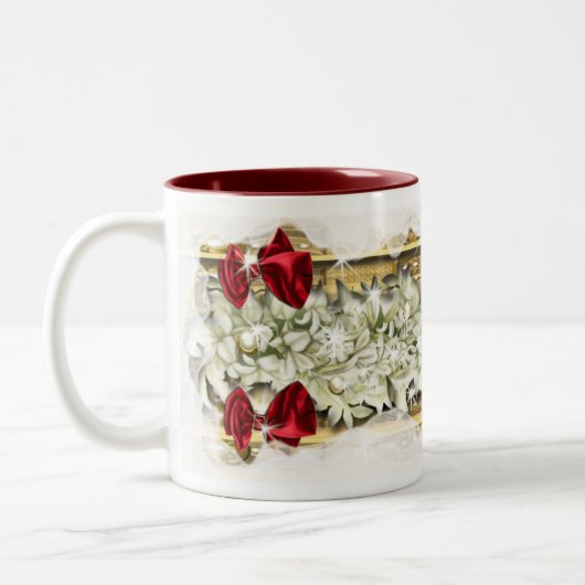 エレガントなクリスマスの伝統的な雪のコーヒー ツートーンマグカップ (左)