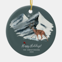 エレガントなクリスマスの冬の山の景色の写真 セラミックオーナメント