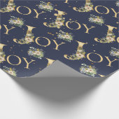 エレガントなクリスマスの喜びの花の金ゴールドのグリッターの青 ラッピングペーパー (角)