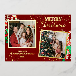 エレガントなクリスマスの喜び ゴールドスパークル マルチフォト 箔シーズンカード