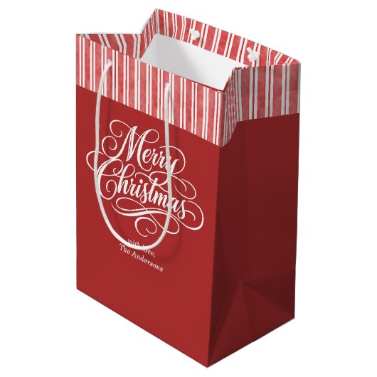 エレガントなクリスマスの手書き文字 ミディアムペーパーバッグ (裏面アングル)