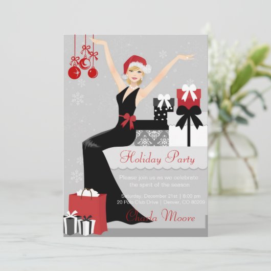 エレガントなクリスマスの招待状のパーティーのギフトの招待 招待状 (スタンド正面)