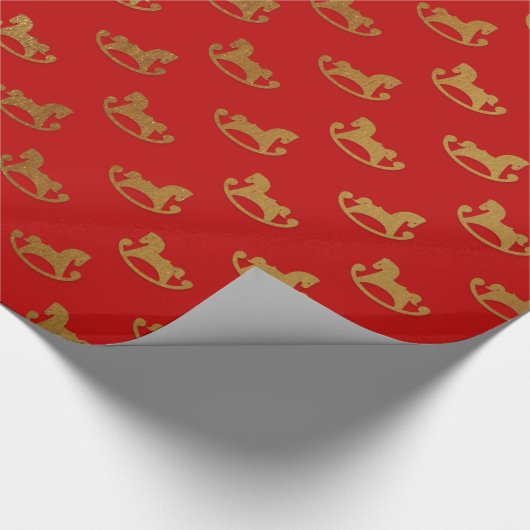 エレガントなクリスマスの揺り木馬の金ゴールドパターン ラッピングペーパー (角)
