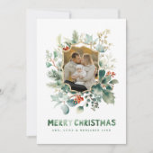 エレガントなクリスマスの水彩グリーン シーズンカード (正面)