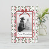 エレガントなクリスマスの水彩植物リボン シーズンカード (スタンド正面)