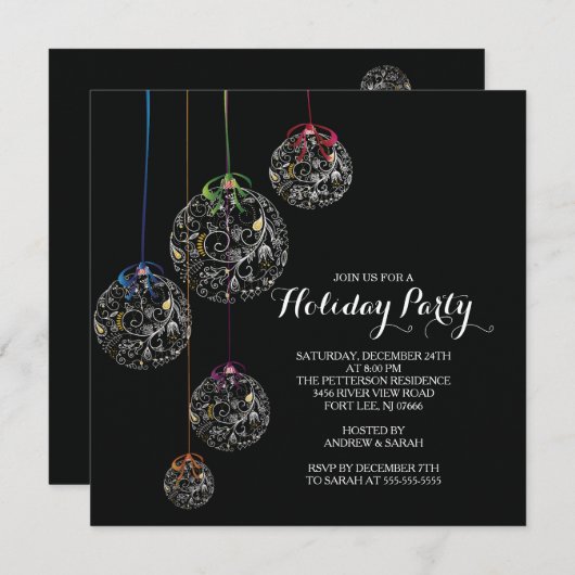 エレガントなクリスマスの球の休日のパーティの招待状 招待状 (正面/裏面)