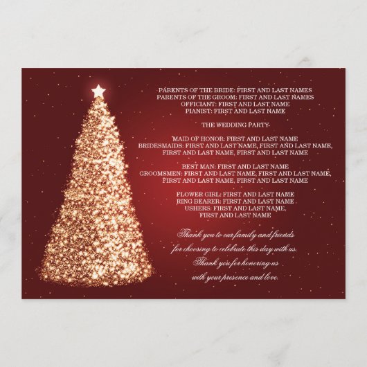 エレガントなクリスマスの結婚式プログラムの金ゴールドの赤 プログラム (裏面)