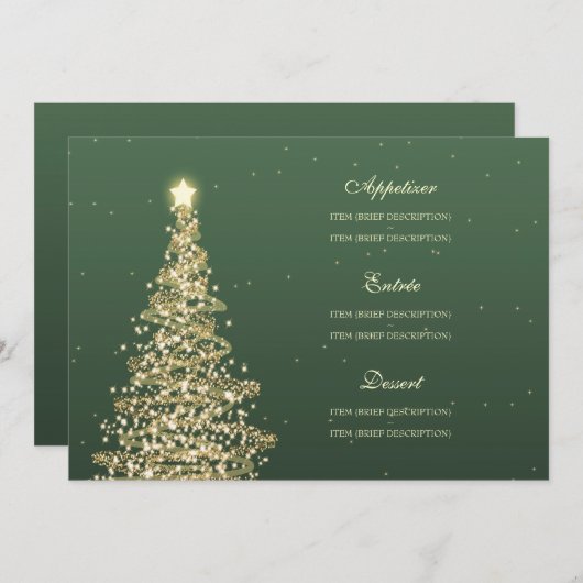エレガントなクリスマスの結婚式メニュー緑金ゴールド メニュー (正面/裏面)