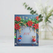 エレガントなクリスマスの花輪 🎄✨ ポインセチア ポストカード (スタンド正面)