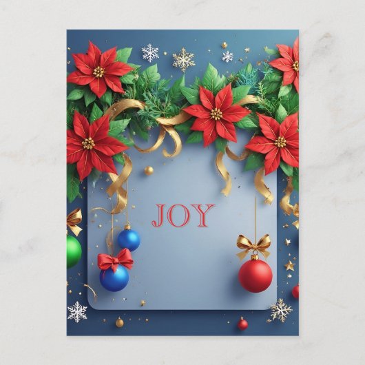エレガントなクリスマスの花輪 🎄✨ ポインセチア ポストカード (正面)
